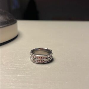 Silver Double-Row Crystal Band Ring - Women's Jewelry size 7